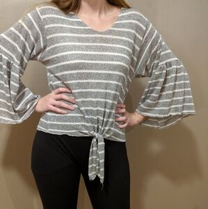 Lavender Field Gray Bell Sleeve Tie Front